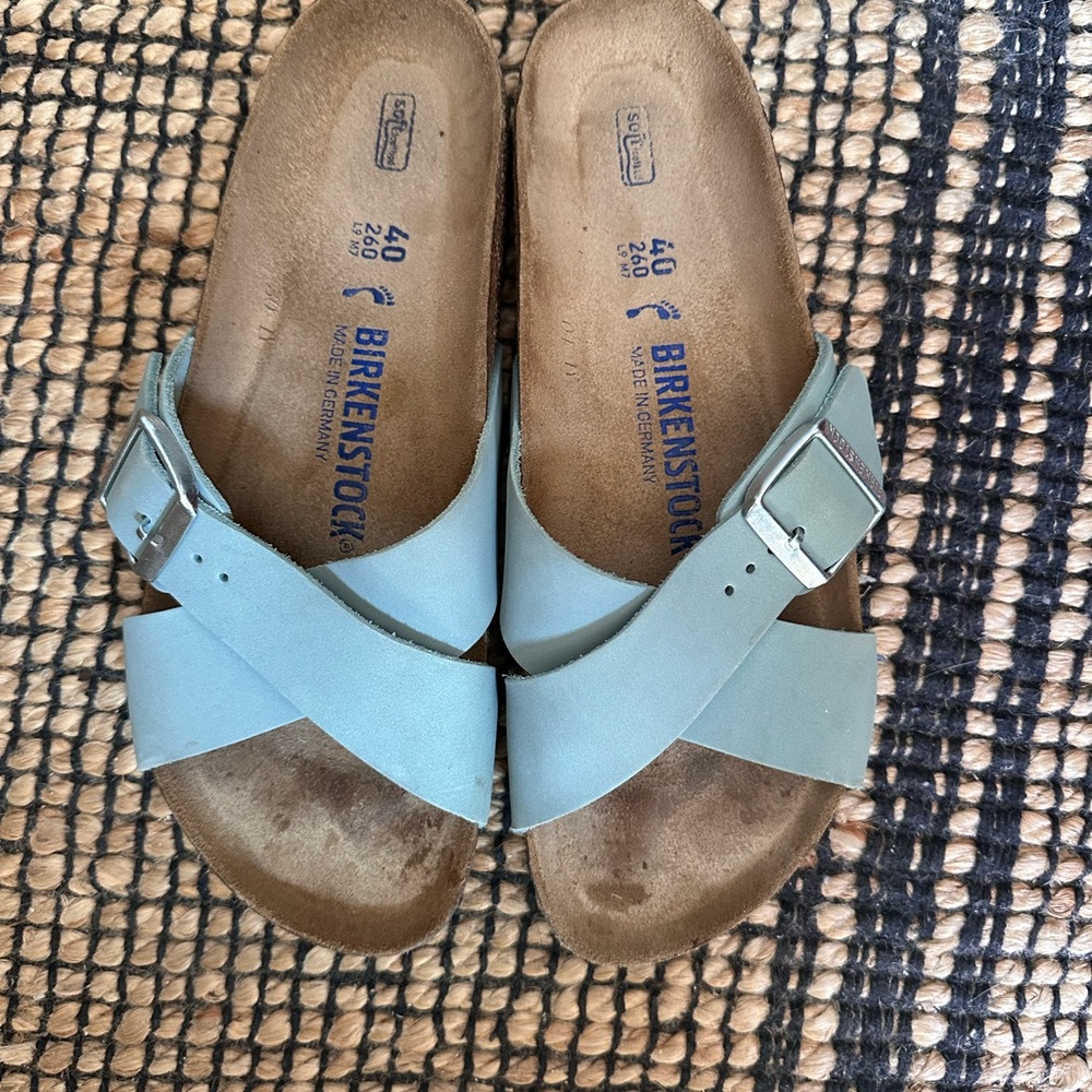Birkenstock Siena Big Buckle Nubuck  Light Blue Sandals size 40 soft footbed